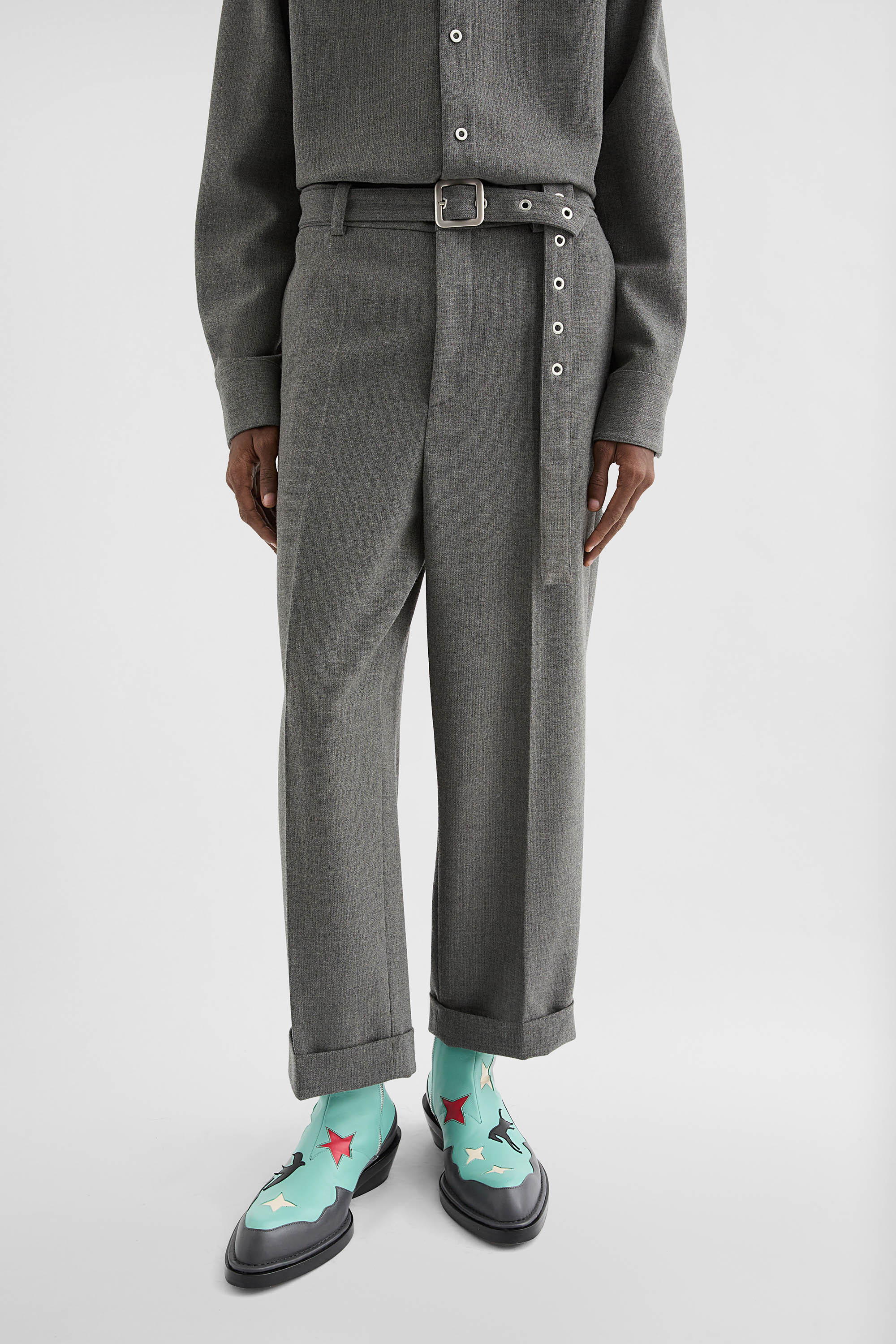 Wool Canvas Belted Trousers - Trousers - Image 2