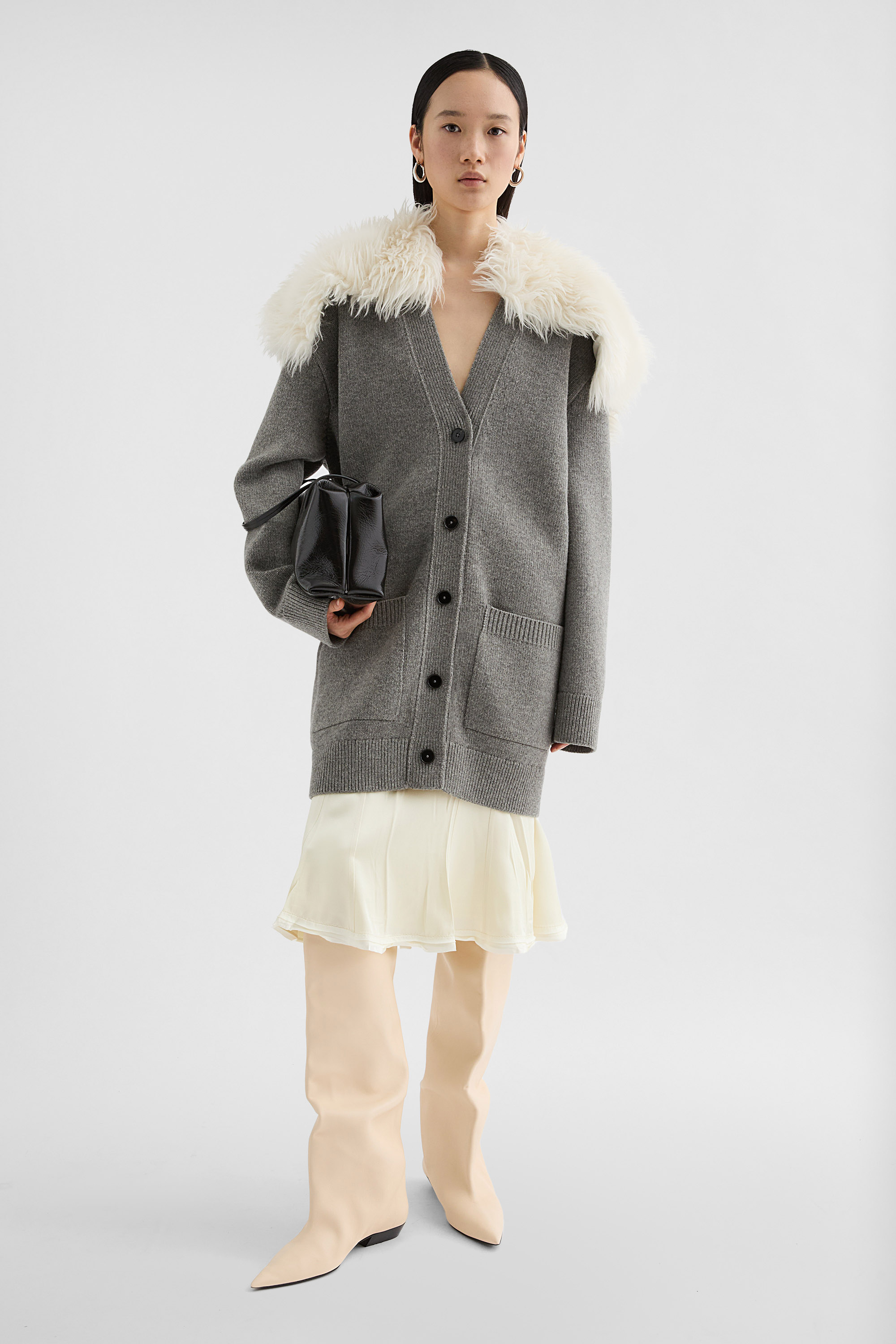 Midweight Wool Blend V-Neck Cardigan - Cardigans - Image 1