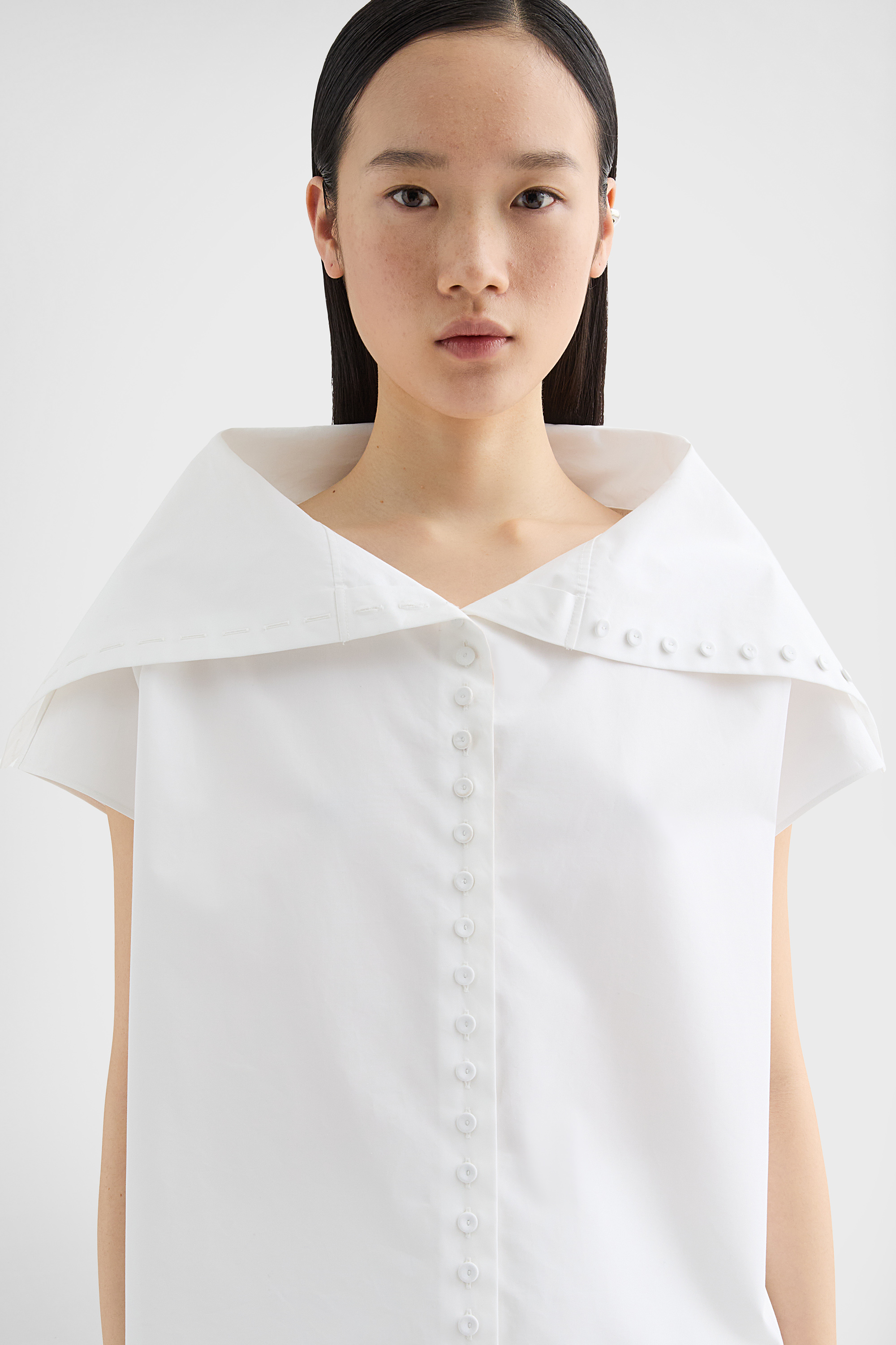 Cotton Poplin Caped Top - Tops - Image 3