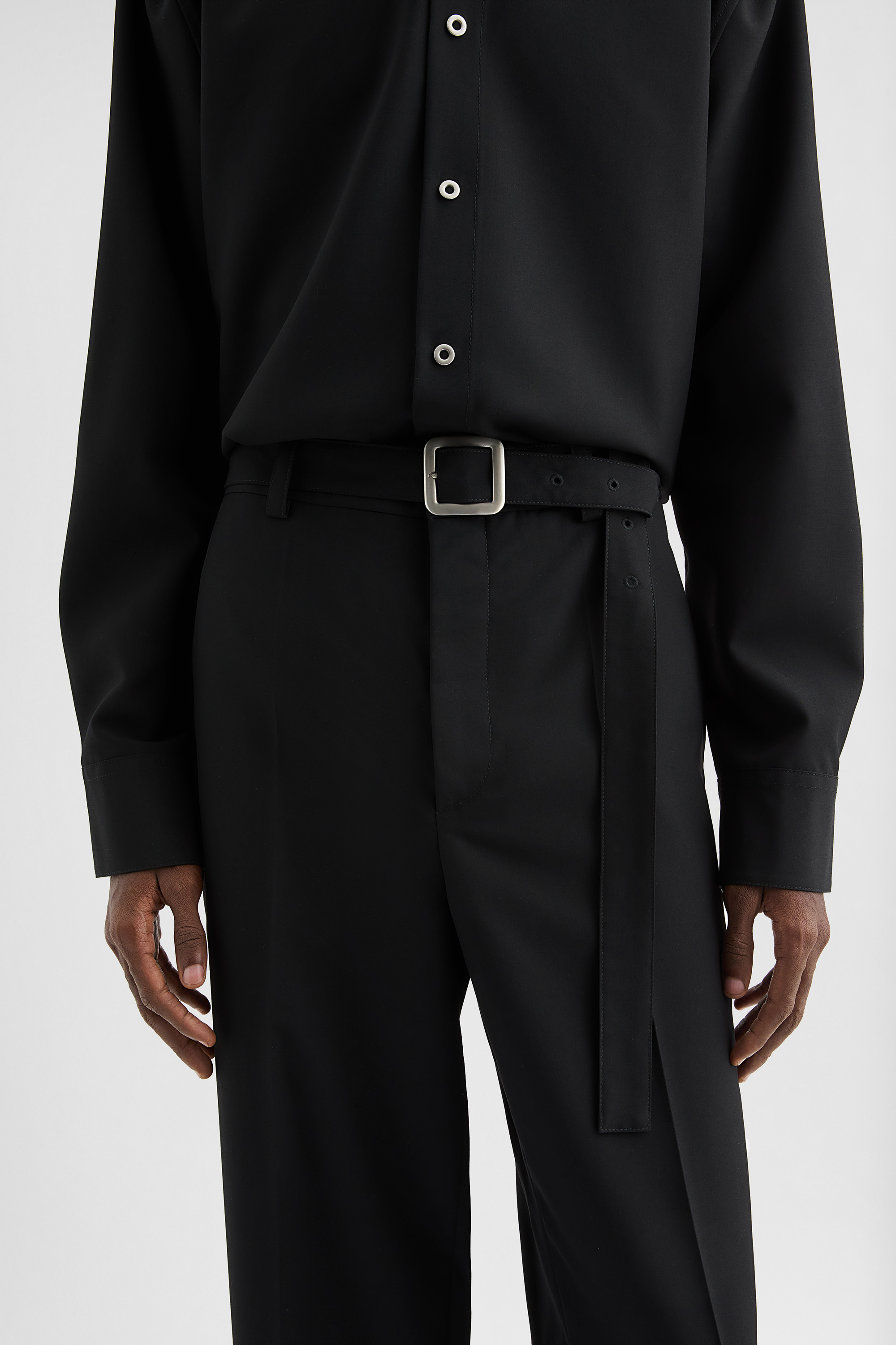 Wool Poplin Belted Trousers - Trousers - Image 6