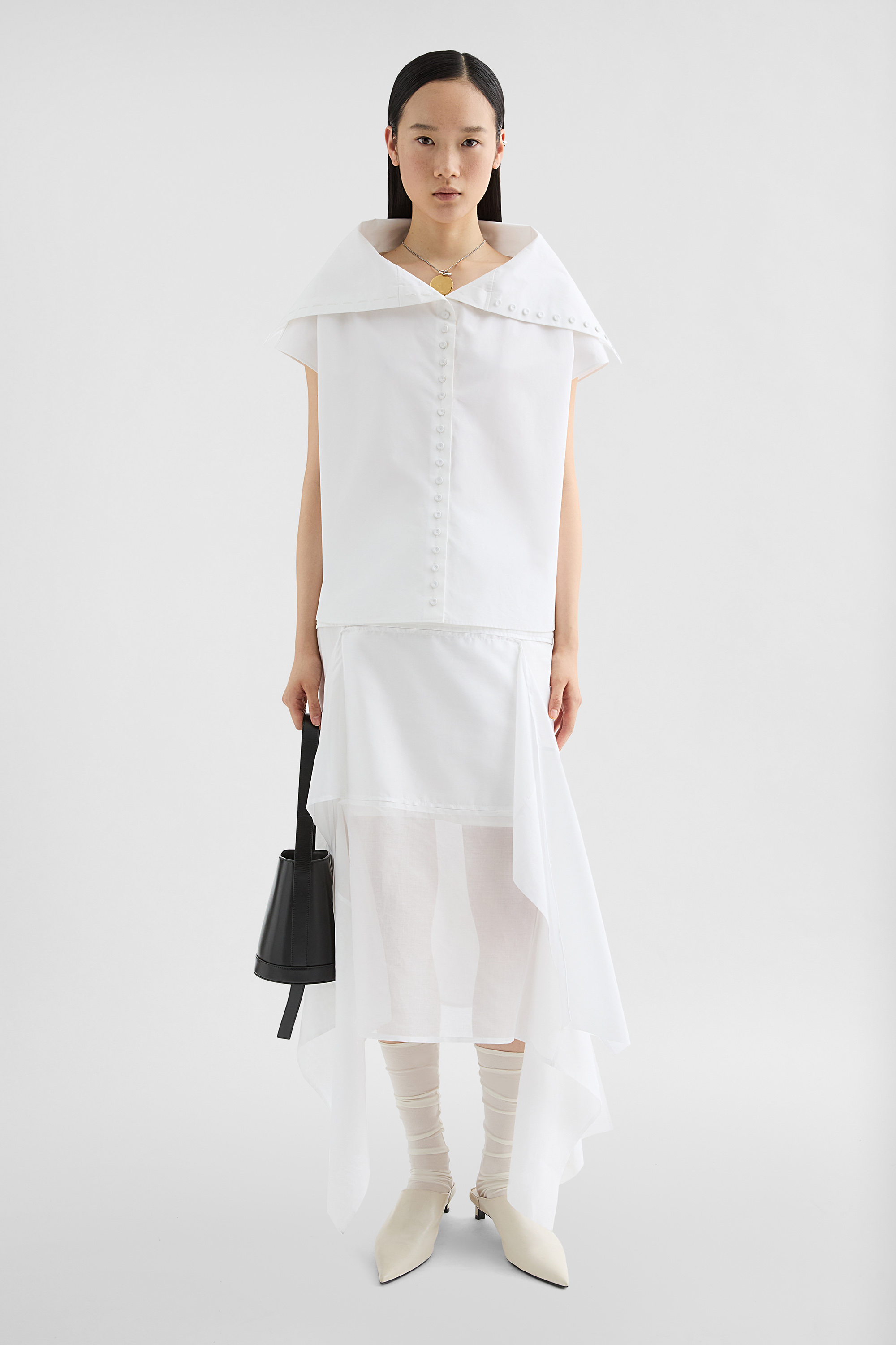 Cotton Poplin Caped Top - Tops - Image 1
