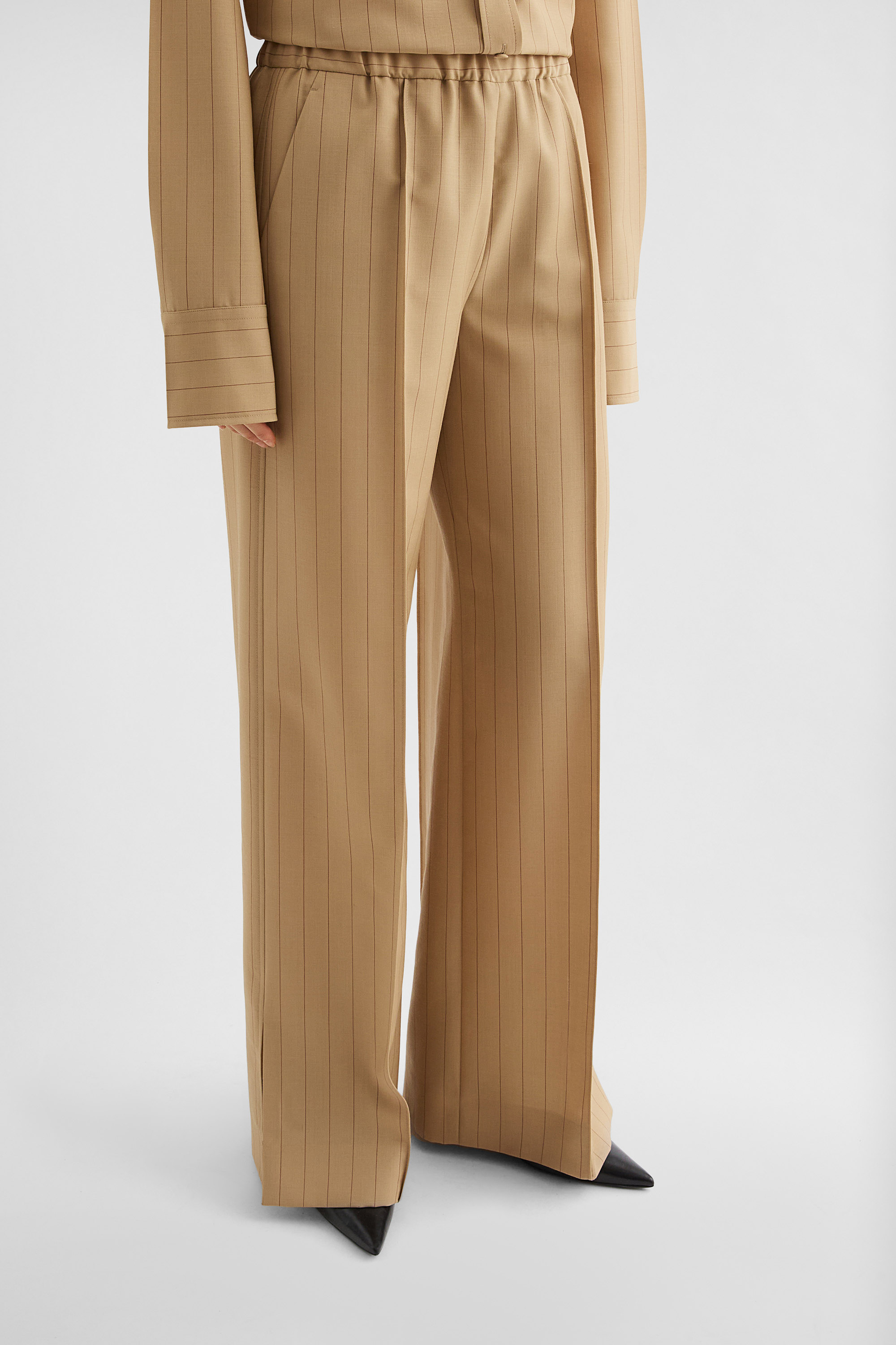 Wool Blend Pinstripe Trousers - Trousers - Image 3
