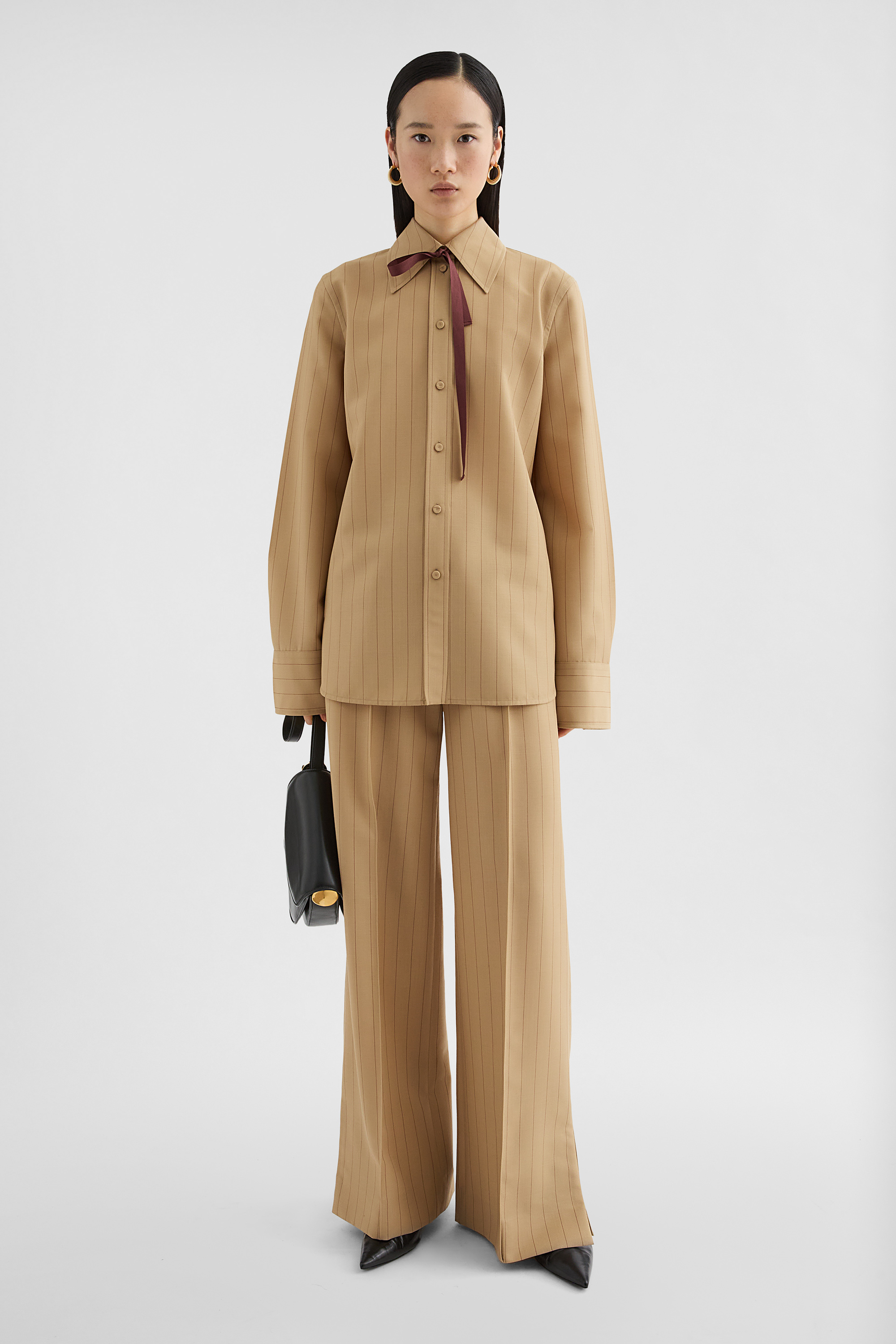Wool Blend Pinstripe Trousers - Trousers - Image 1