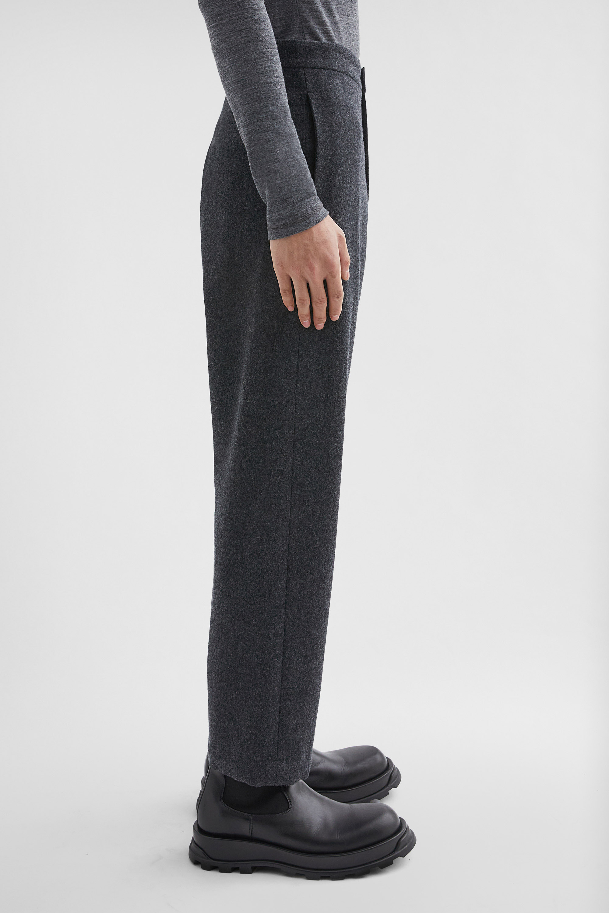 Wool Flannel Tapered Trousers - Trousers - Image 3