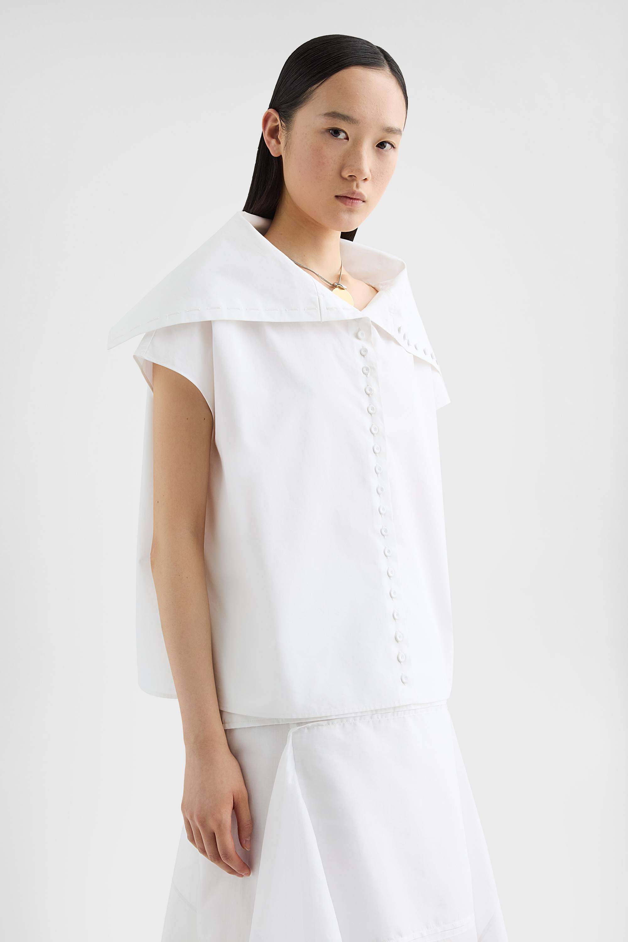 Cotton Poplin Caped Top - Tops - Image 2