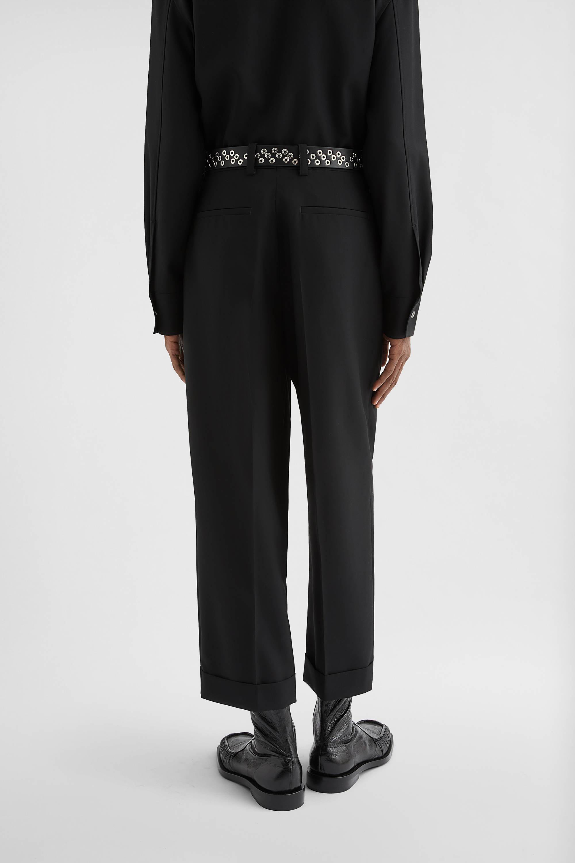 Wool Poplin Belted Trousers - Trousers - Image 4