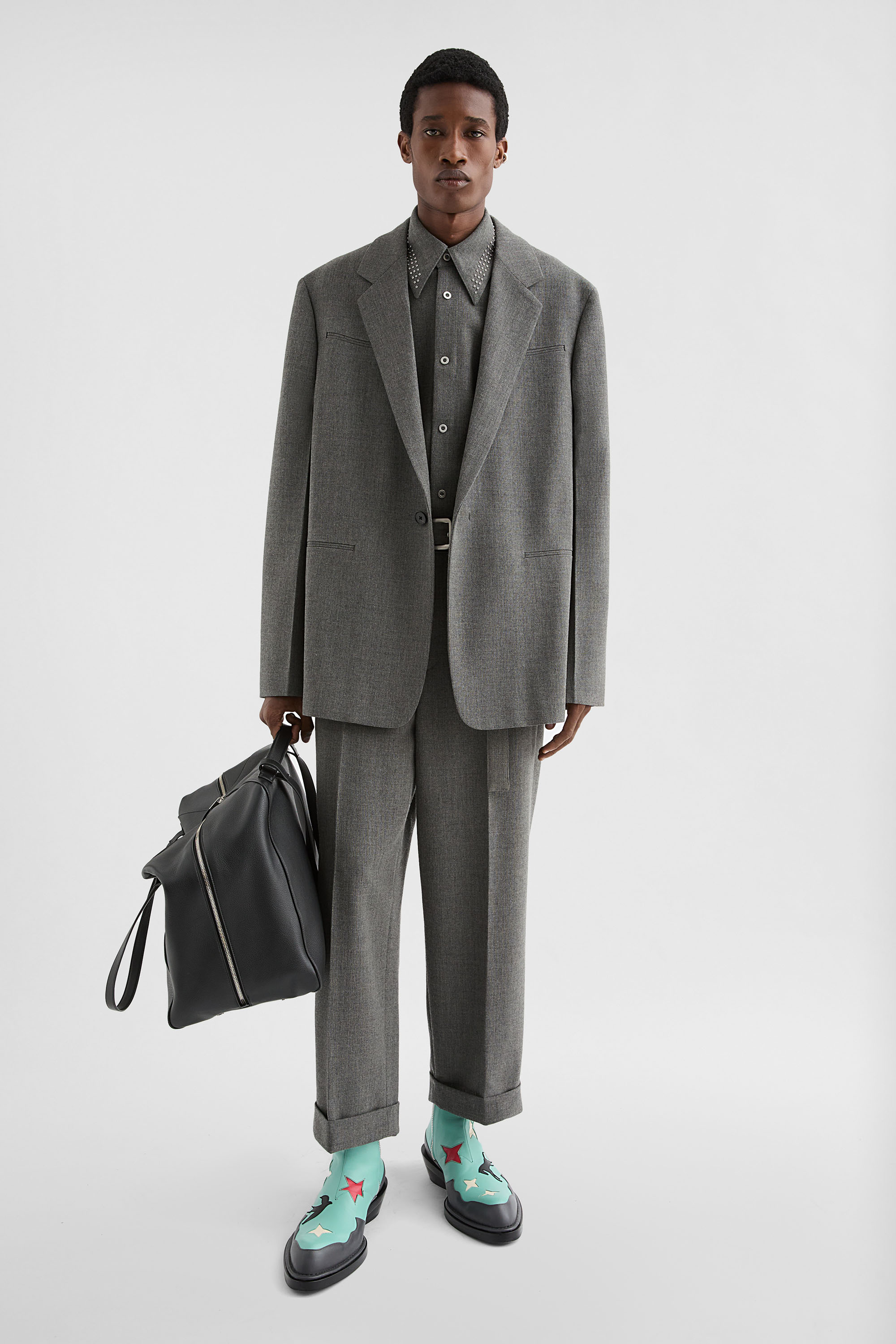 Wool Canvas Belted Trousers - Trousers - Image 1