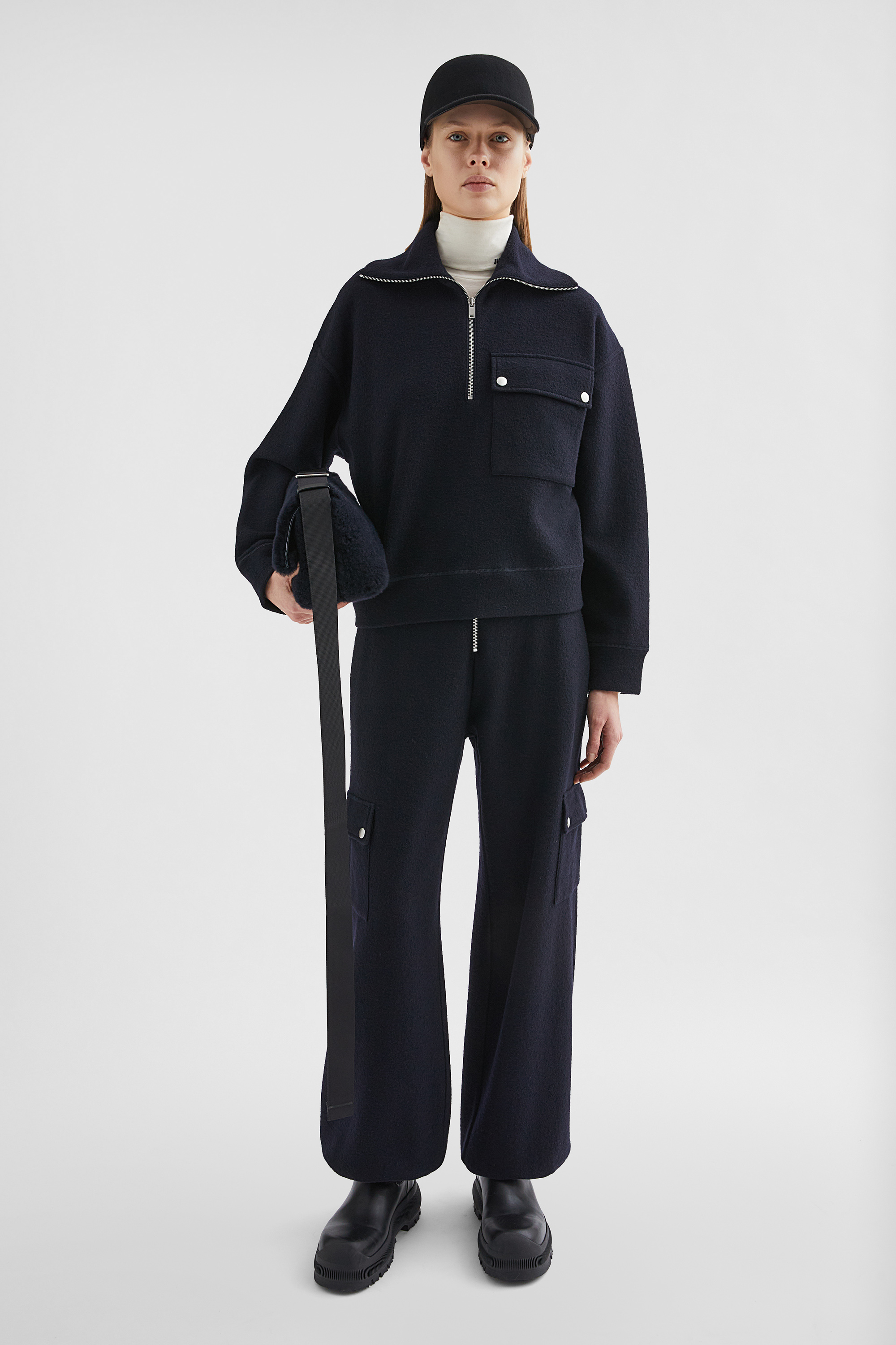Felt Wool Zip-Up Sweater - Sweatshirts - Image 1