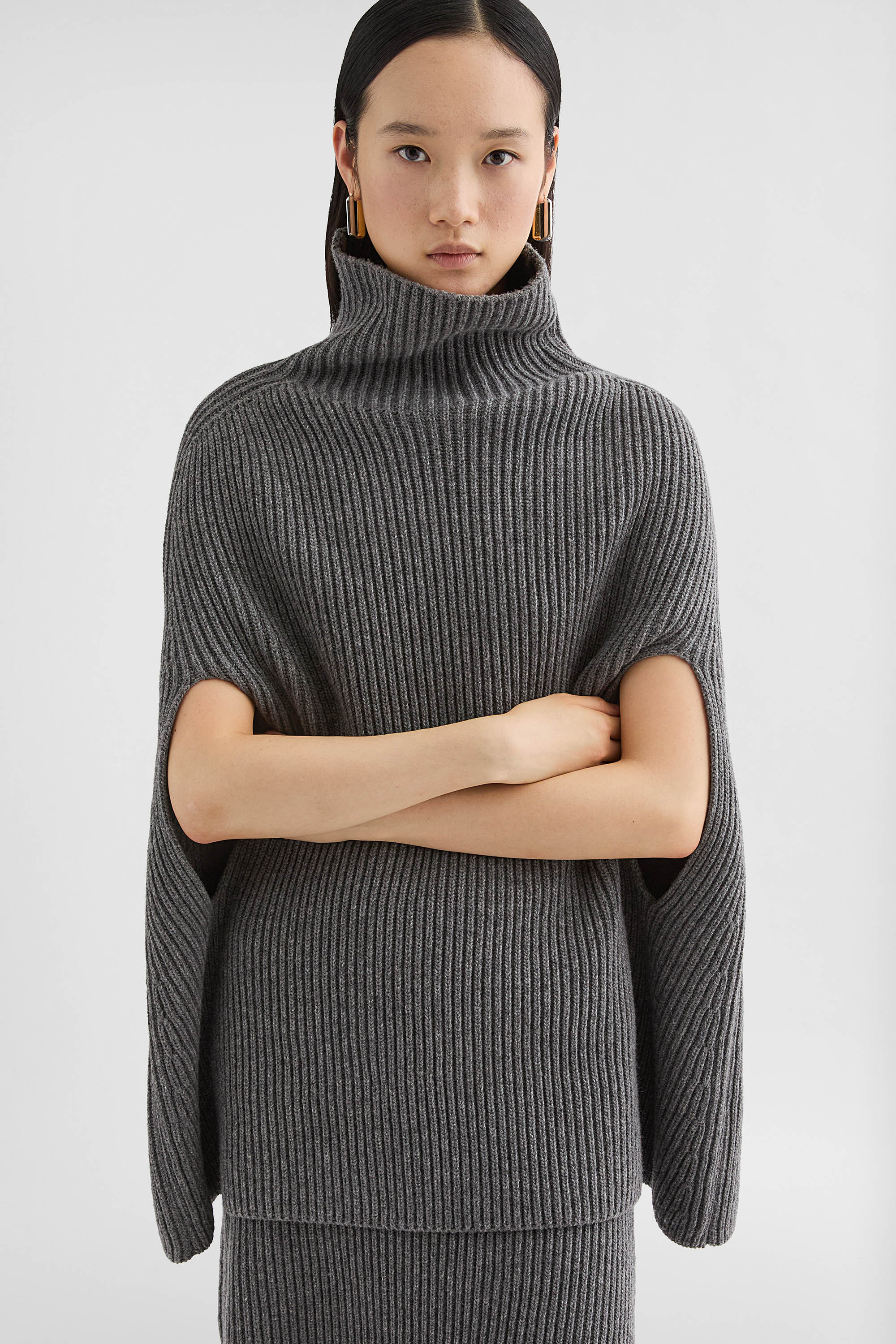 Midweight Wool High-Neck Cape - Sweaters - Image 3