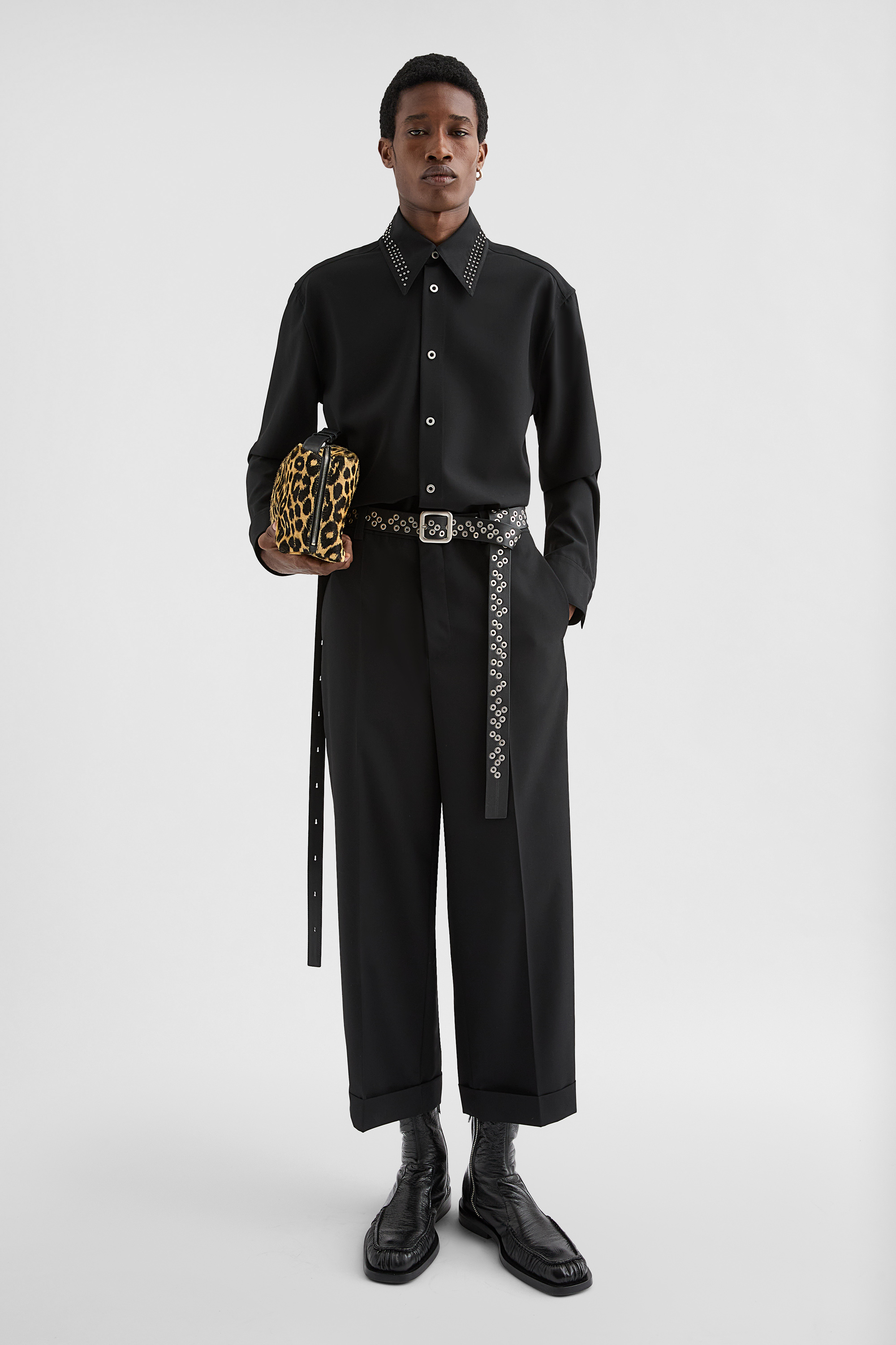 Wool Poplin Belted Trousers - Trousers - Image 1