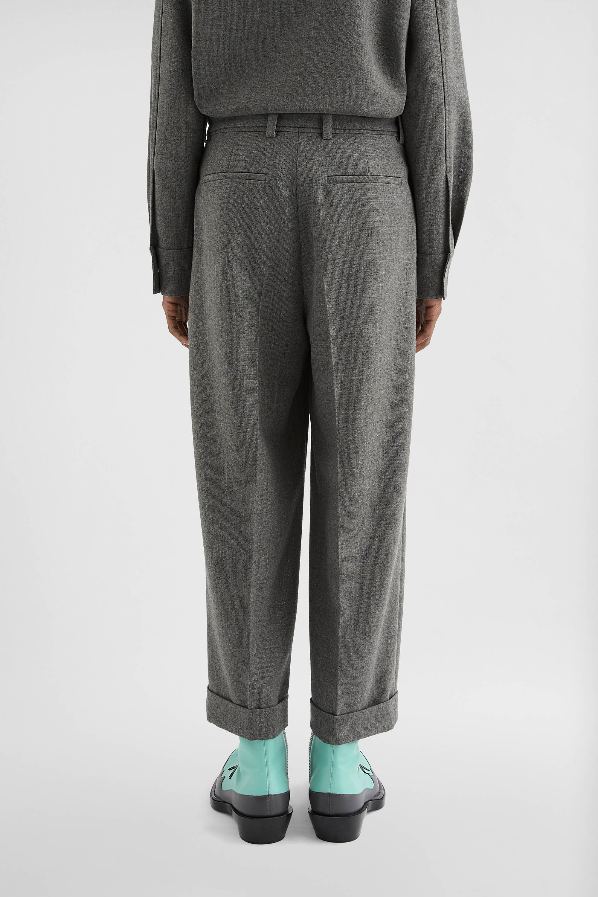 Wool Canvas Belted Trousers - Trousers - Image 4