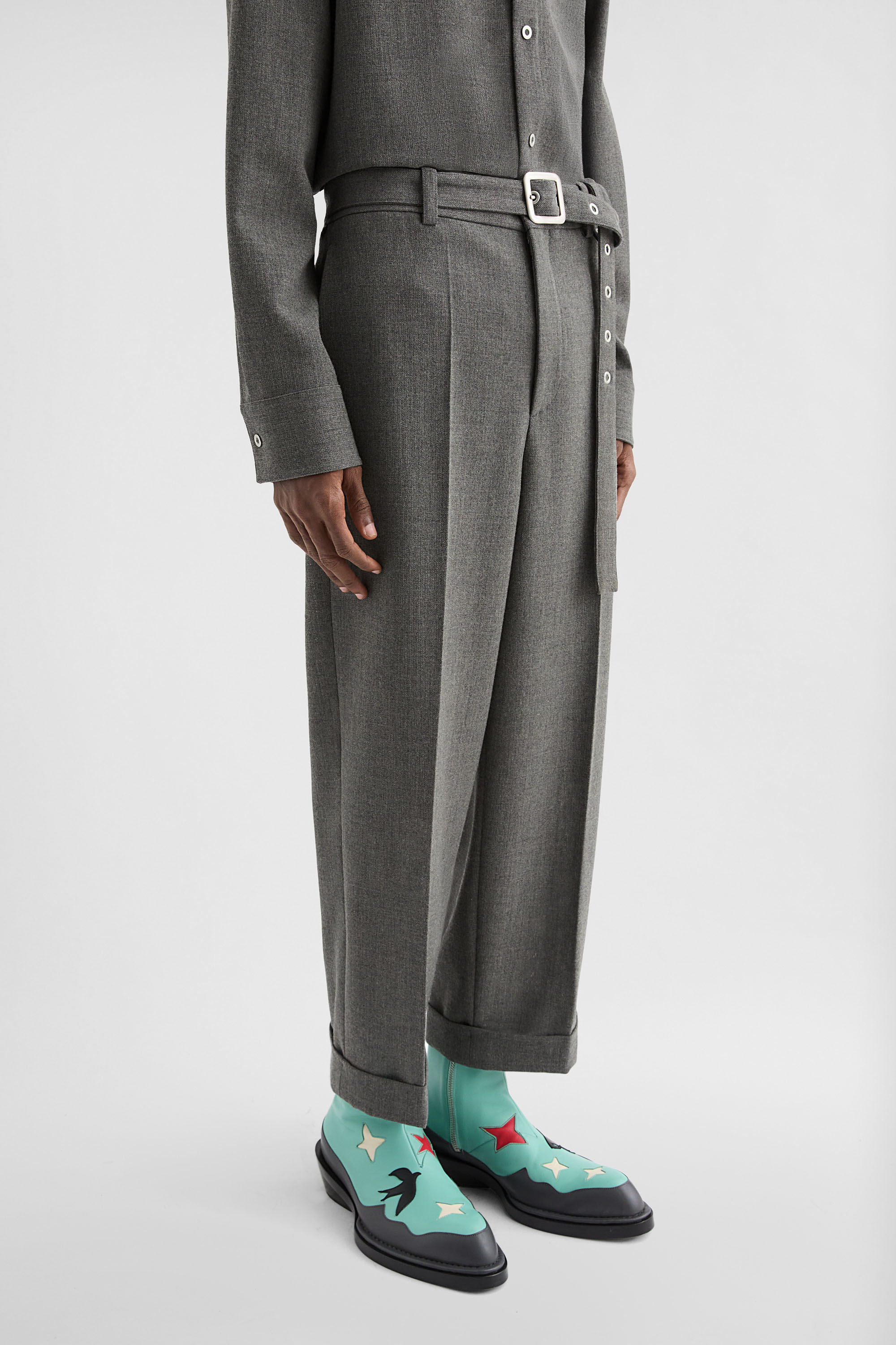 Wool Canvas Belted Trousers - Trousers - Image 3