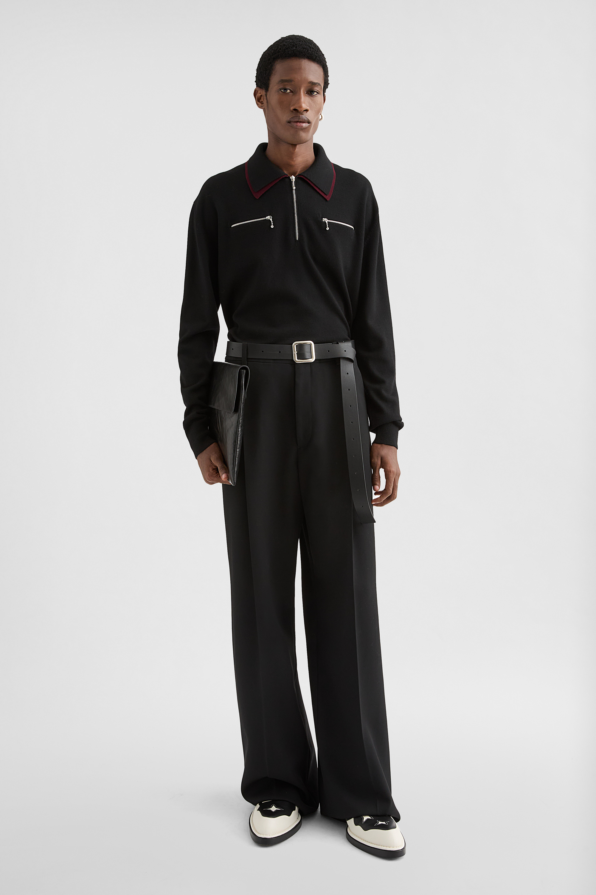 Wool Gabardine Belted Trousers - Trousers - Image 1