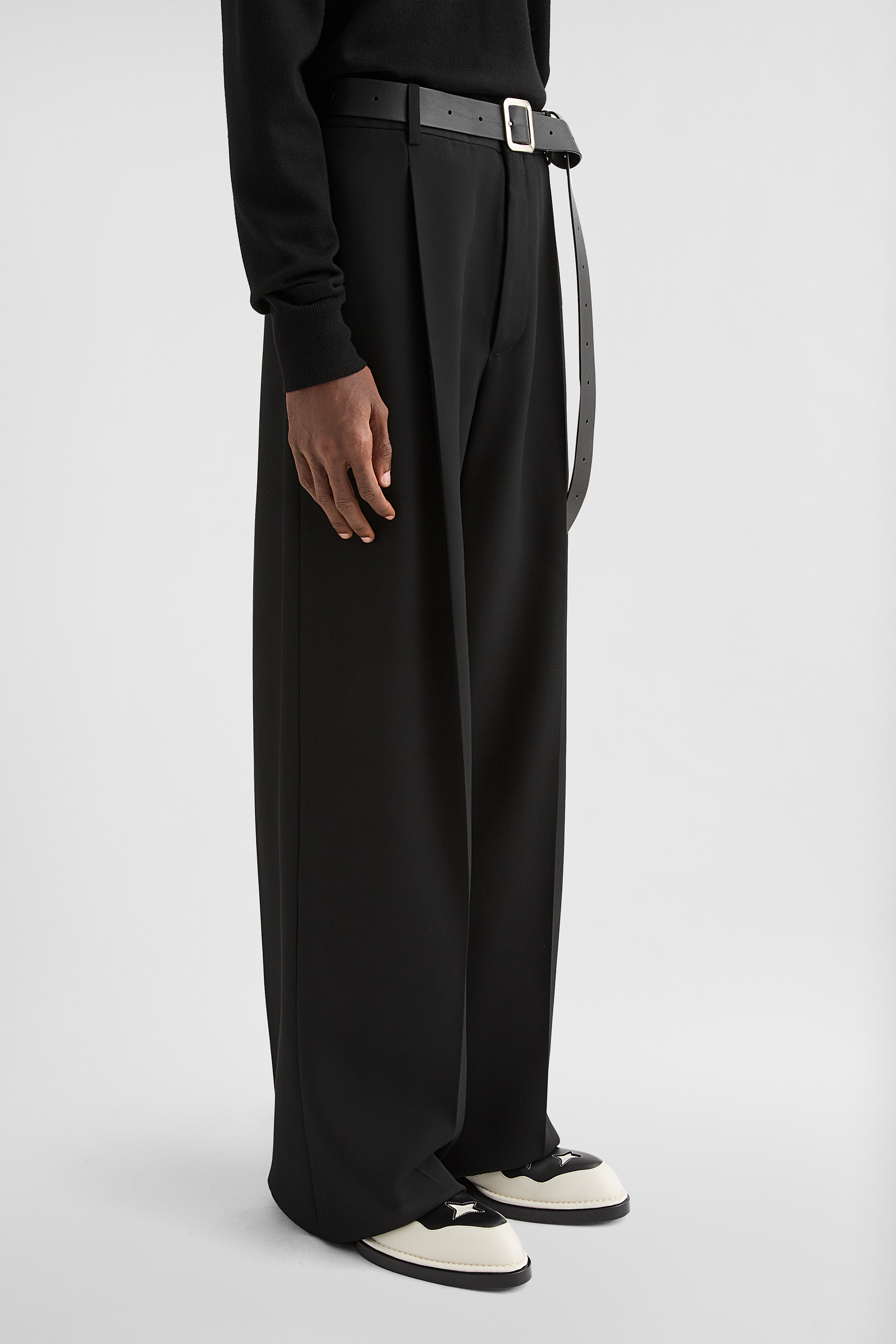 Wool Gabardine Belted Trousers - Trousers - Image 3