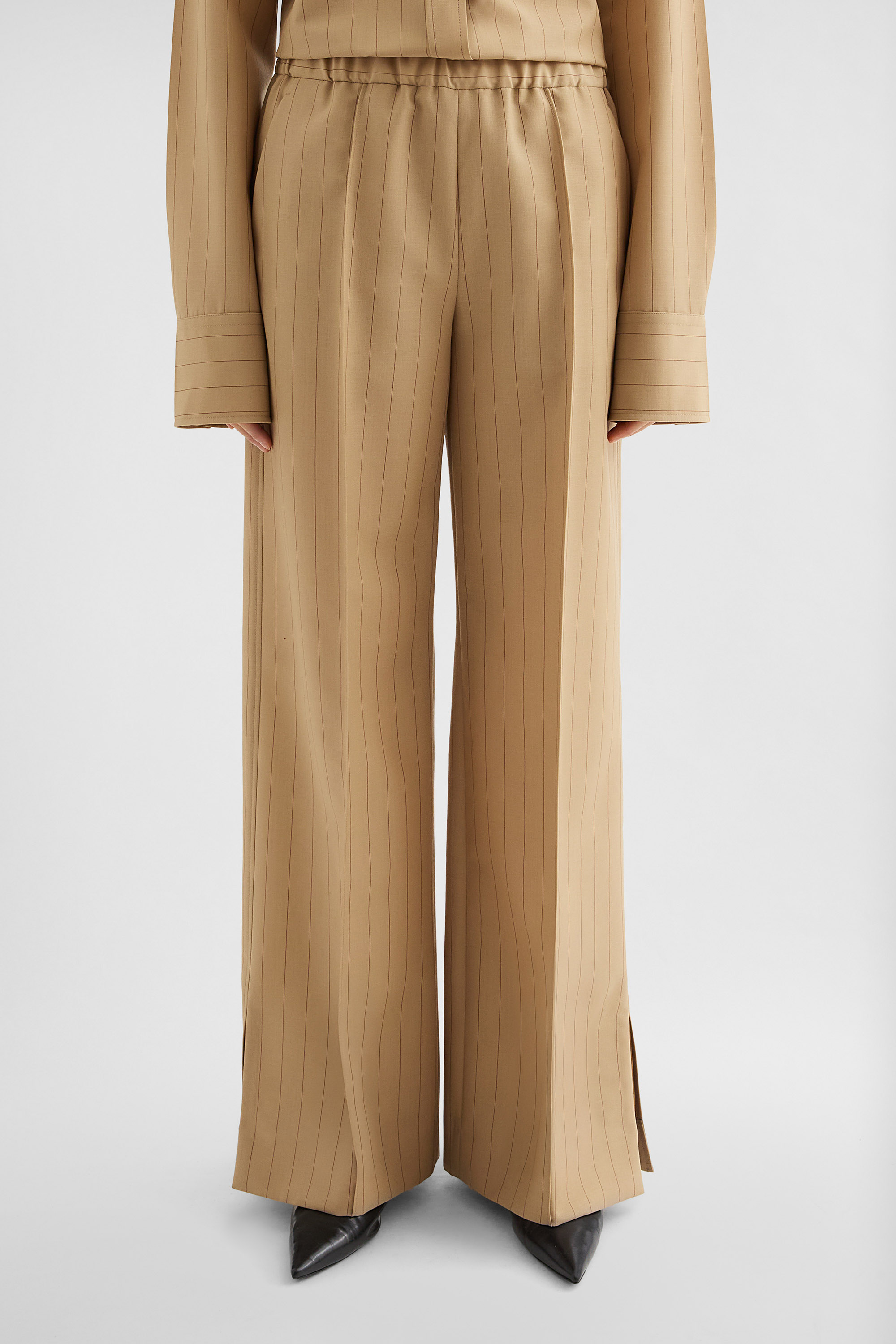 Wool Blend Pinstripe Trousers - Trousers - Image 2